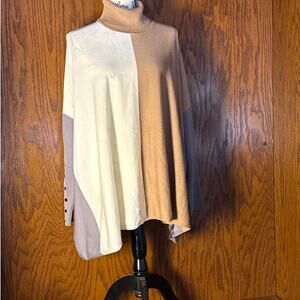 Alfani Poncho Top Women 0X Colorblock Beige Gray